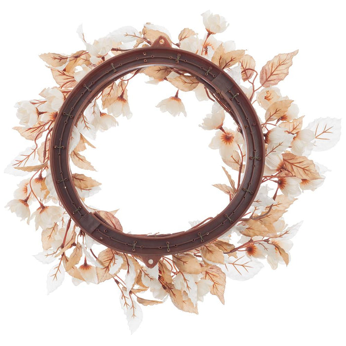 17" Saffron Crocus Flower & Beech Leaf Silk Wreath -Tan/Beige (Pack of 6) - FWB814-TN/BE