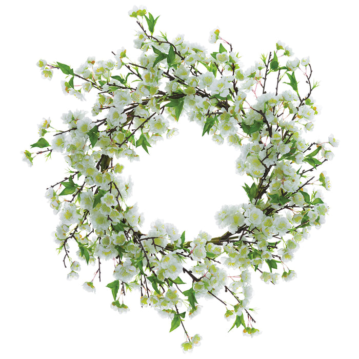 22" Cherry Blossom Silk Flower Hanging Wreath -White (pack of 2) - FWB957-WH