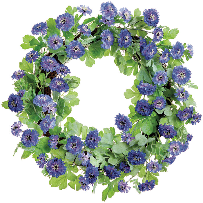 22" Cornflower Silk Flower Hanging Wreath -Purple/Lavender (pack of 6) - FWC022-PU/LV