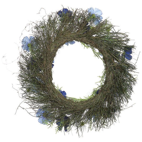 24" Cosmos Silk Flower Wreath -2 Tone Blue (Pack of 4) - FWC154-BL/TT