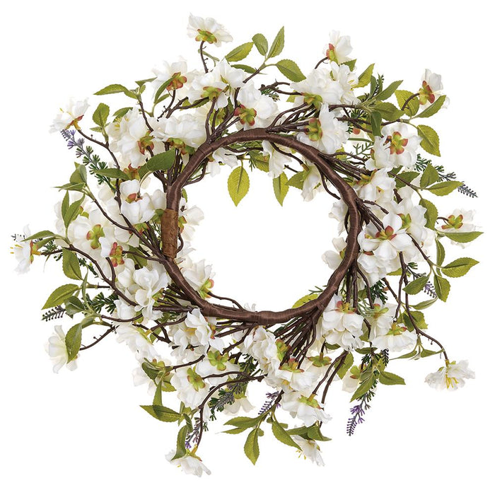 15" Cherry Blossom & Lavender Silk Flower Wreath -Cream/Lavender (Pack of 2) - FWC250-CR/LV