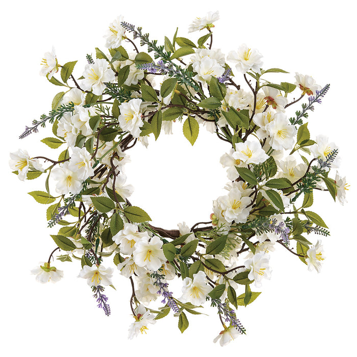 15" Cherry Blossom & Lavender Silk Flower Wreath -Cream/Lavender (Pack of 2) - FWC250-CR/LV