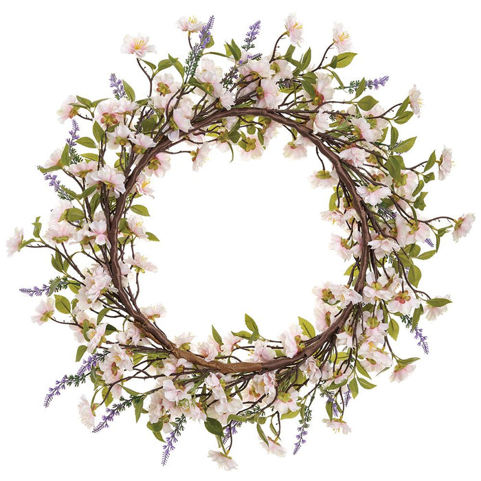 24" Cherry Blossom & Lavender Silk Flower Wreath -Pink/Lavender (Pack of 2) - FWC255-PK/LV