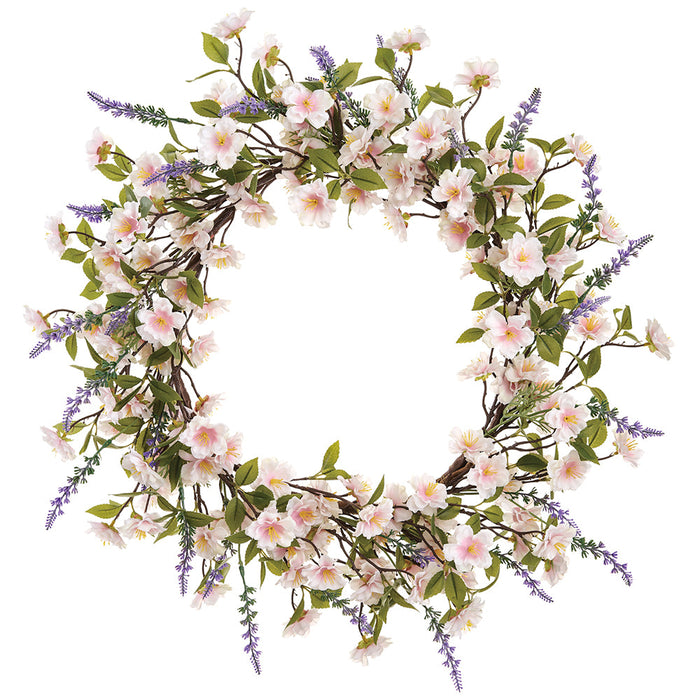 24" Cherry Blossom & Lavender Silk Flower Wreath -Pink/Lavender (Pack of 2) - FWC255-PK/LV