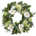 22" Cosmos, Hydrangea & Snowball Silk Flower Wreath -White/Green - FWC300-WH/GR
