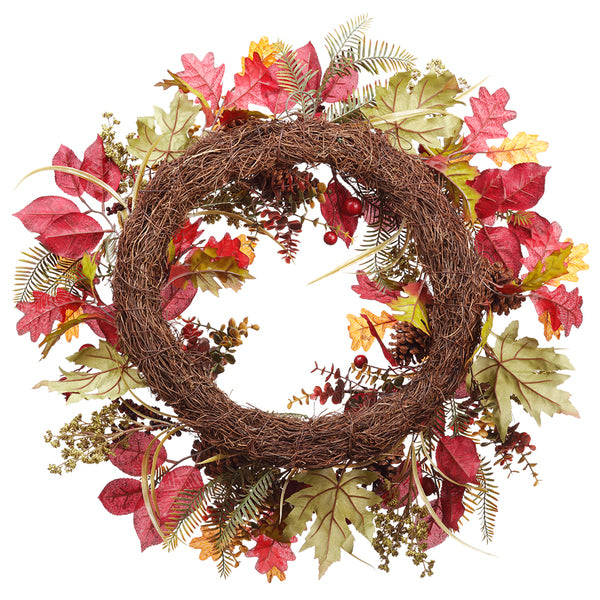 26" Artificial Berry, Rosehip & Pine Wreath -Burgundy/Brown (Pack of 2) - FWC444-BU/BR