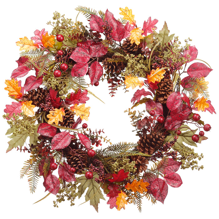 26" Artificial Berry, Rosehip & Pine Wreath -Burgundy/Brown (Pack of 2) - FWC444-BU/BR