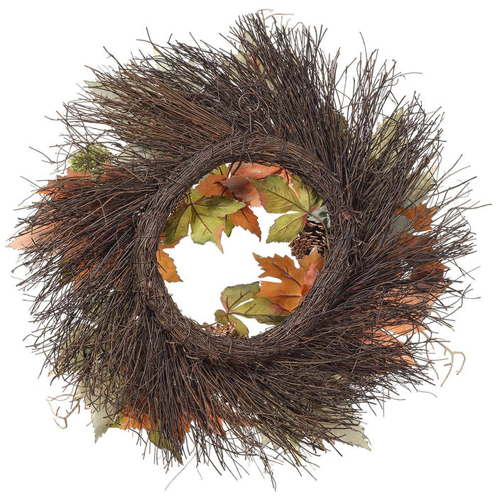 22" Artificial Chinese Lantern, Maple Leaf & Pinecone Hanging Wreath -Fall (pack of 4) - FWC445-FA