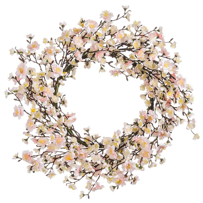 24" Silk Cherry Blossom Flower Hanging Wreath -Pink - FWC913-PK