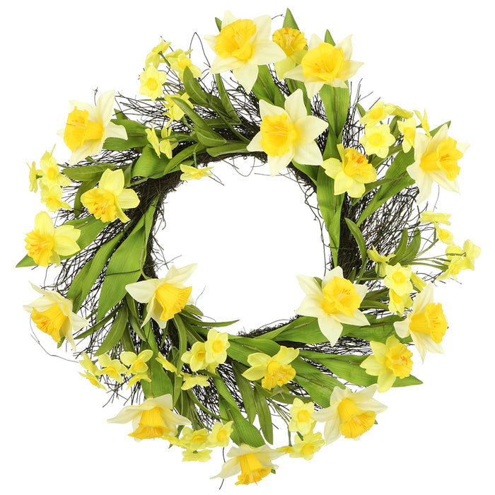 22" Daffodil Silk Flower Hanging Wreath -Yellow/White (pack of 4) - FWD007-YE/WH
