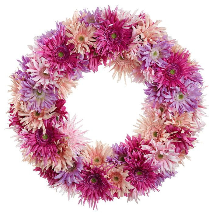 22" Gerbera Daisy Silk Flower Hanging Wreath -Boysenberry/Pink - FWD053-BB/PK