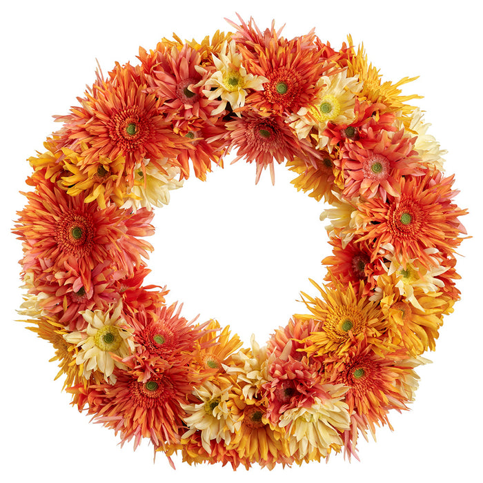 22" Gerbera Daisy Silk Flower Hanging Wreath -Orange/Yellow - FWD053-OR/YE