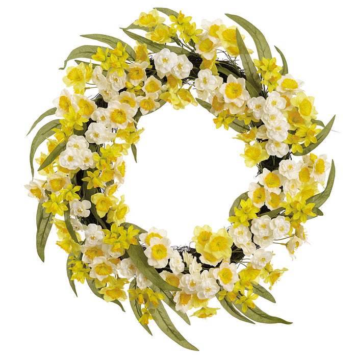 22" Daffodil Narcissus Silk Flower Wreath -Yellow/White (Pack of 2) - FWD078-YE/WH