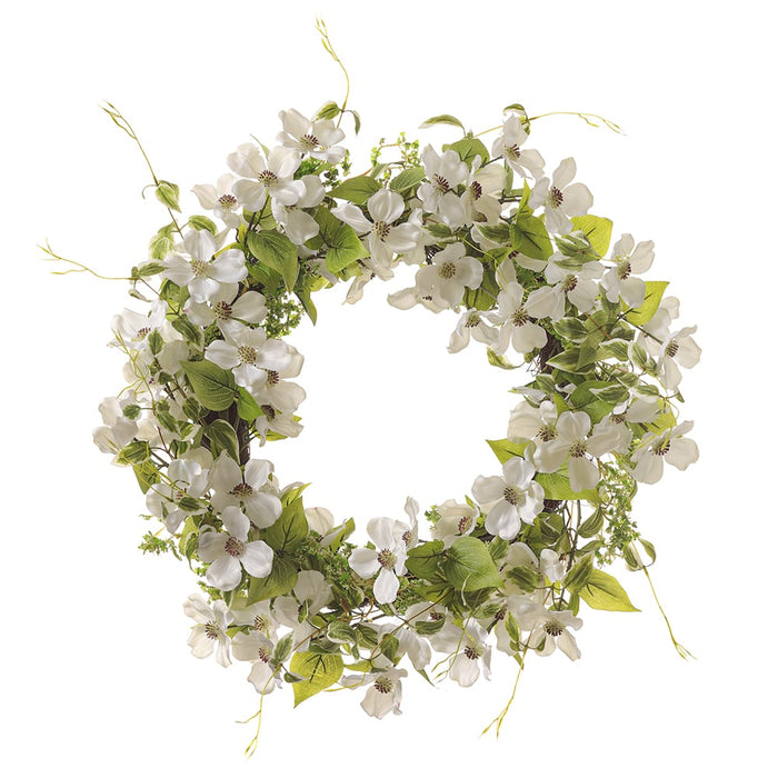 24" Dogwood Blossom Silk Flower Hanging Wreath -White/Green (pack of 2) - FWD806-WH/GR