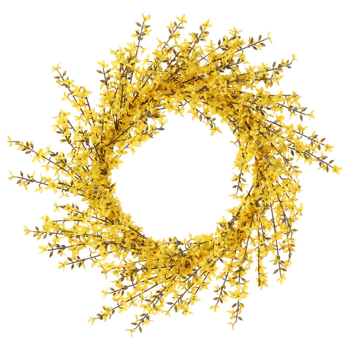 27" Forsythia Silk Flower Hanging Wreath -Yellow - FWF201-YE