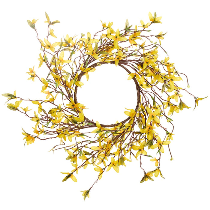 19.5" Forsythia Silk Flower Hanging Wreath -Yellow (pack of 6) - FWF684-YE