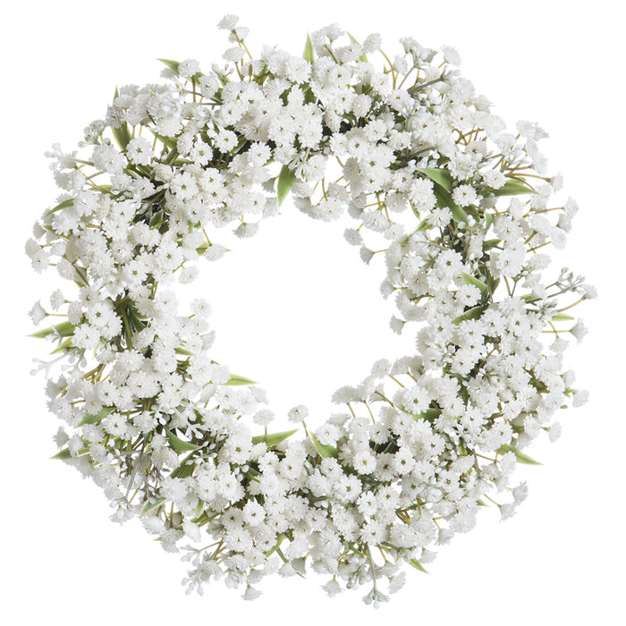 11" Artificial Gypsophila Baby's Breath Flower Hanging Wreath -White/Green (pack of 6) - FWG732-WH