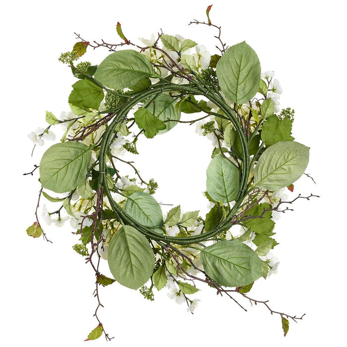 24" Hydrangea & Snowball Silk Flower Hanging Wreath -White (pack of 2) - FWH026-WH