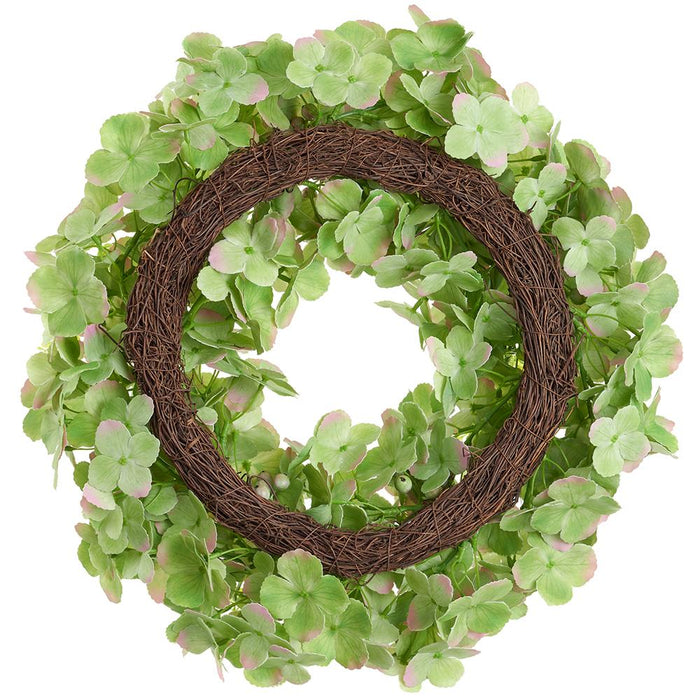 20" Hydrangea & Fern Leaf Silk Flower Hanging Wreath -Green (pack of 2) - FWH051-GR