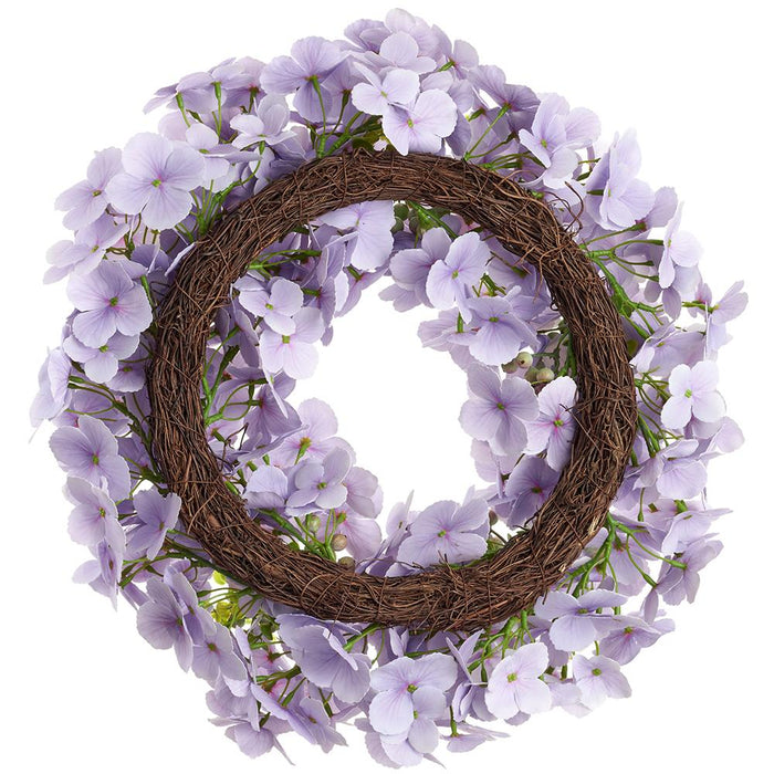 20" Hydrangea & Fern Leaf Silk Flower Hanging Wreath -Lavender (pack of 2) - FWH051-LV