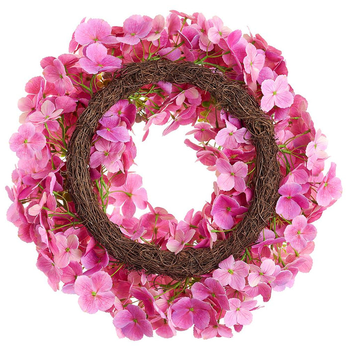 20" Hydrangea & Fern Leaf Silk Flower Wreath -Pink (Pack of 2) - FWH051-PK