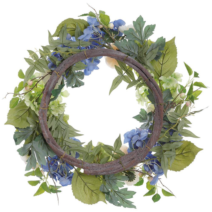 24" Silk Hydrangea Flower Wreath -Green/Blue (Pack of 2) - FWH084-GR/BL