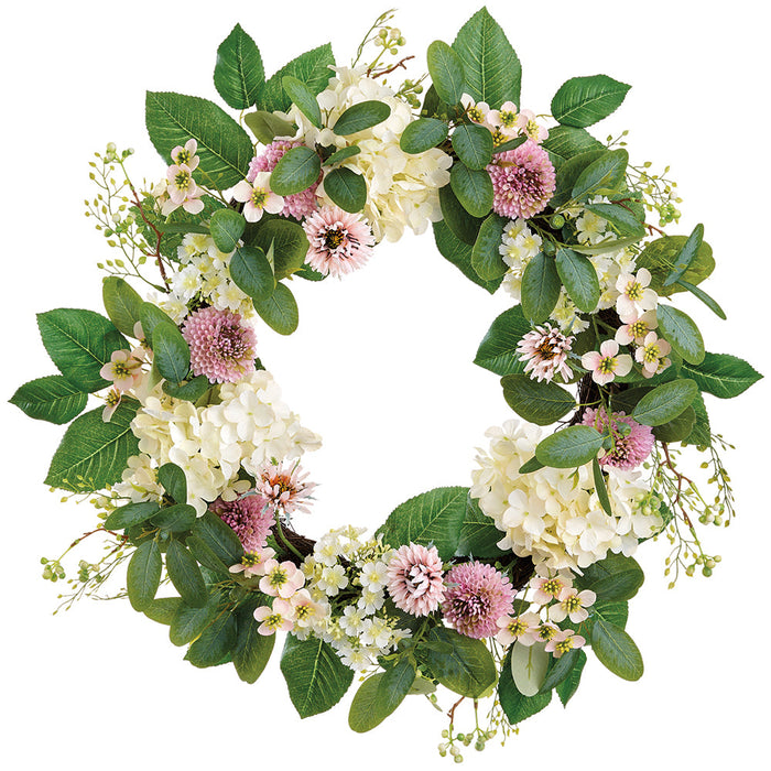 24" Hydrangea, Dogwood & Dahlia Silk Flower Wreath -Mixed Colors - FWH100-MX