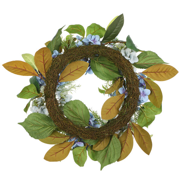 24" Hydrangea Silk Flower Hanging Wreath -Blue/Teal (pack of 2) - FWH138-BL/TL