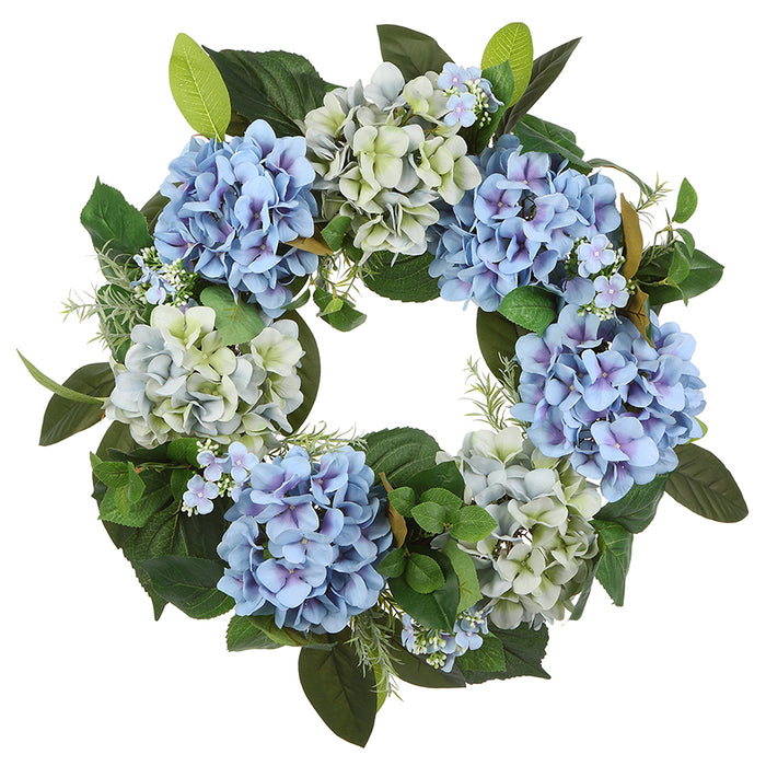 24" Hydrangea Silk Flower Hanging Wreath -Blue/Teal (pack of 2) - FWH138-BL/TL