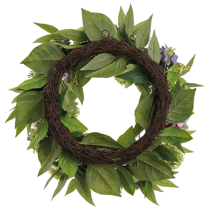22" Hydrangea, Snowball & Baby's Breath Silk Flower Wreath -Purple/Green - FWH555-PU/GR
