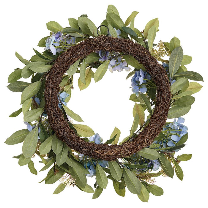 24" Hydrangea & Queen Anne's Lace Silk Flower Wreath -Blue/Green (Pack of 2) - FWH731-BL/GR