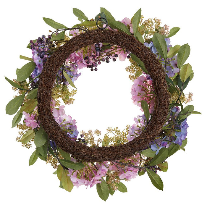 28" Hydrangea & Queen Anne's Lace Silk Flower Wreath -Mixed Colors (Pack of 2) - FWH799-MX