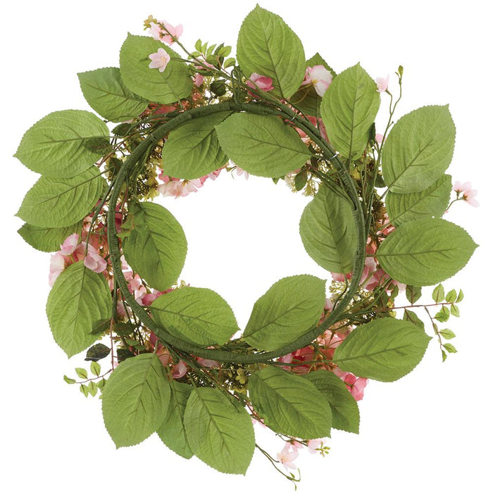 24" Hydrangea, Snowball & Blossom Silk Flower Wreath -Pink/Green (Pack of 2) - FWH822-PK/GR