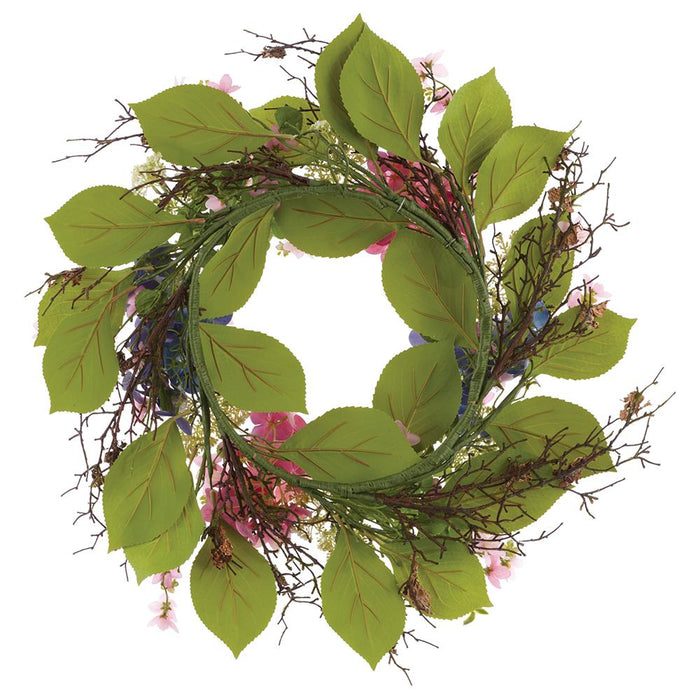 24" Hydrangea, Blossom & Queen Anne's Lace Silk Flower Wreath -Mixed Colors (Pack of 2) - FWH837-MX