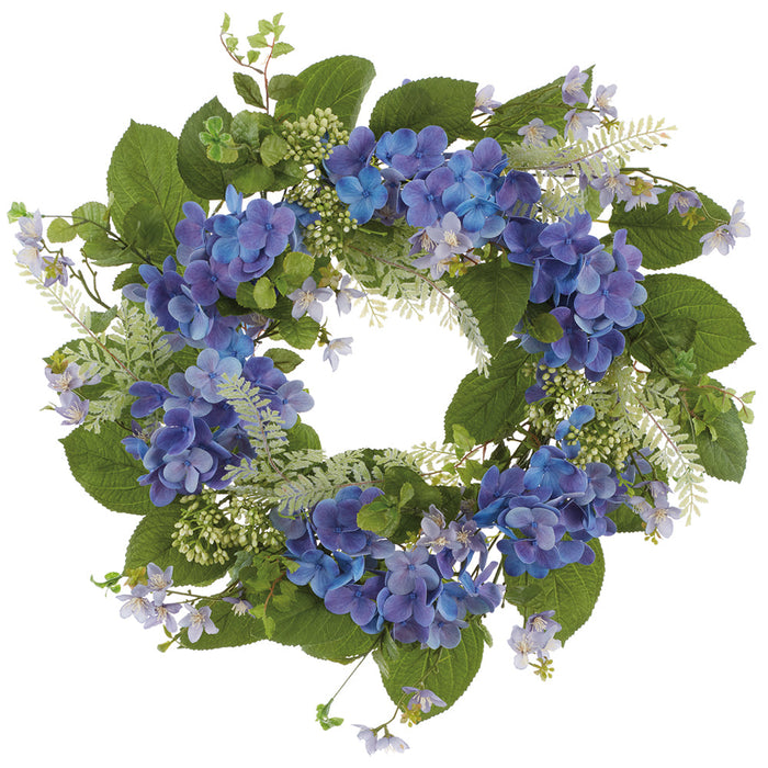 24" Hydrangea, Rose Myrtle & Mint Leaf Silk Flower Wreath -Helio (Pack of 2) - FWH842-HE