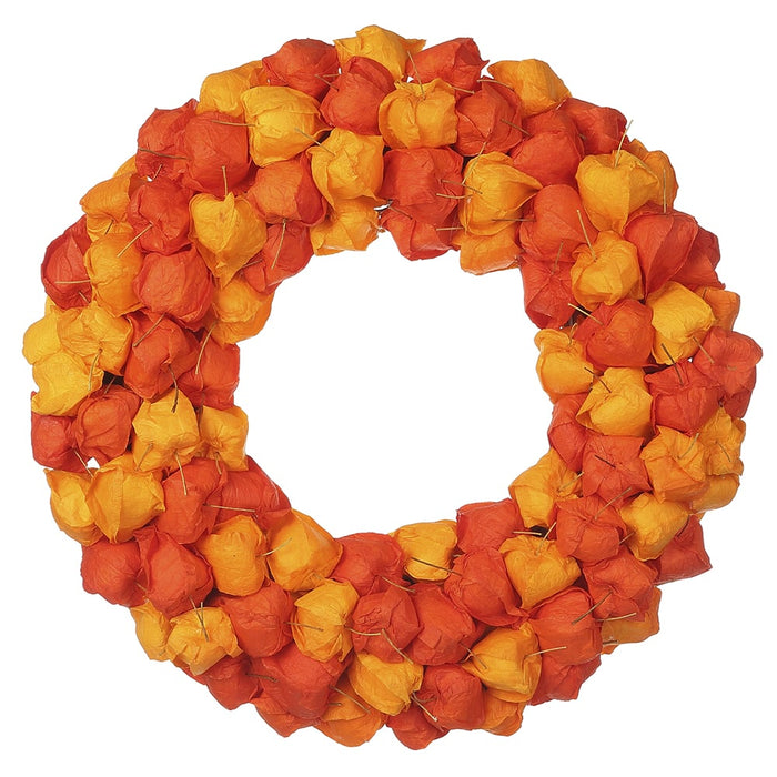 17" Artificial Chinese Lantern Wreath -2 Tone Orange (Pack of 4) - FWL002-OR/TT