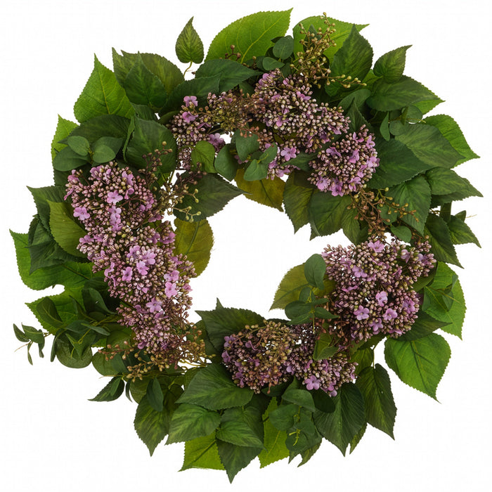 24" Lilac & Sedum Silk Flower Wreath -Lavender (Pack of 2) - FWL004-LV