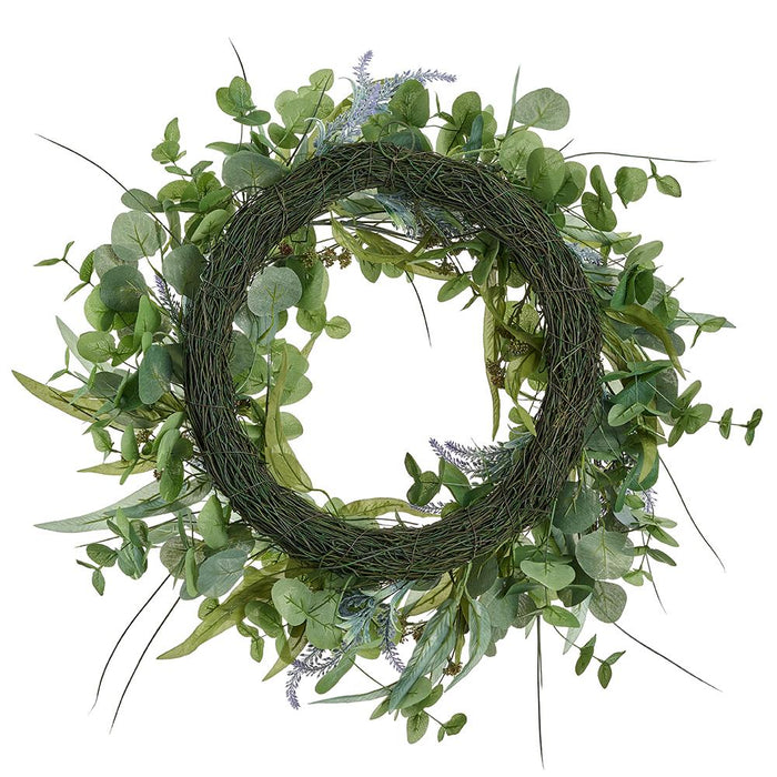 26" Lavender & Eucalyptus Leaf Artificial Flower Wreath -Lavender/Green (Pack of 2) - FWL014-LV/GR