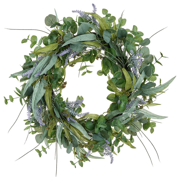 26" Lavender & Eucalyptus Leaf Artificial Flower Wreath -Lavender/Green (Pack of 2) - FWL014-LV/GR