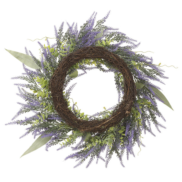 24" Artificial Lavender & Eucalyptus Hanging Wreath -Purple/Green (pack of 2) - FWL097-PU/GR