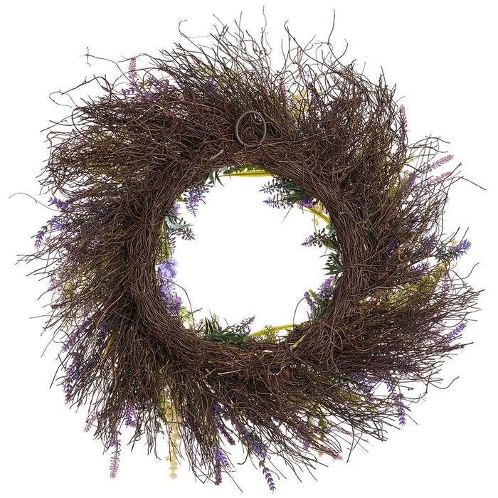 24" Lilac, Lavender & Fern Leaf Silk Flower Wreath -Purple/Lavender (Pack of 4) - FWL102-PU/LV