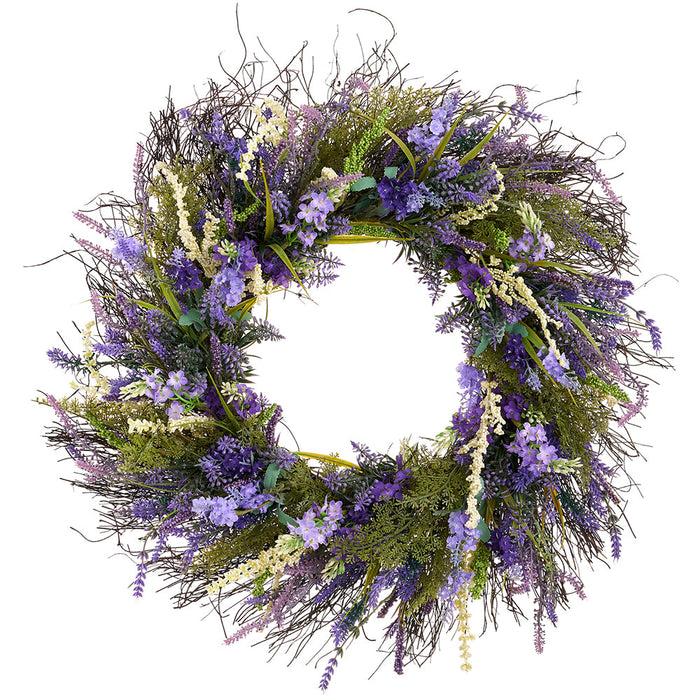 24" Lilac, Lavender & Fern Leaf Silk Flower Wreath -Purple/Lavender (Pack of 4) - FWL102-PU/LV