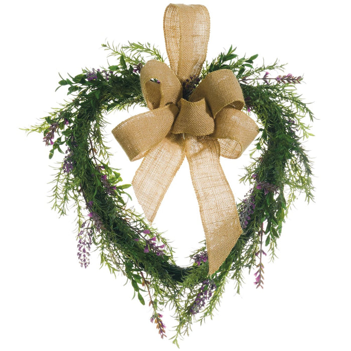 16" Silk Lavender Heart-Shaped Flower Hanging Wreath -Purple/Green (pack of 2) - FWL216-PU/GR