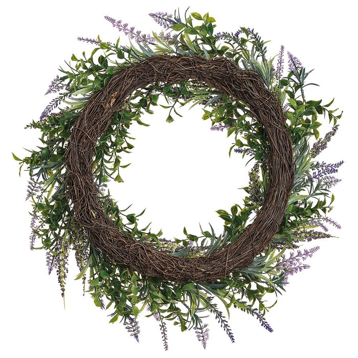 22" Lavander & Muscari Flower Artificial Wreath -Lavender/Purple - FWL255-LV/PU