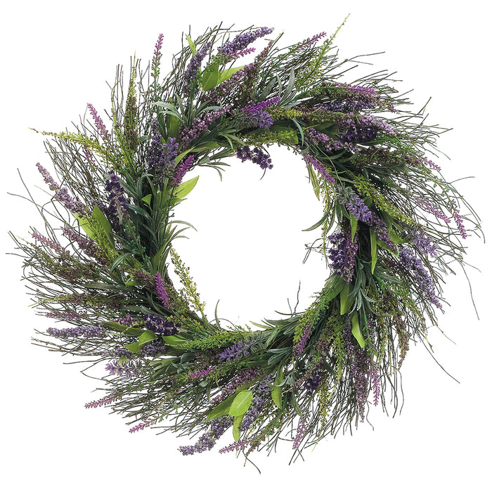 23" Silk Lavender Twig Flower Hanging Wreath -Lavender/Purple (pack of 2) - FWL343-LV/PU