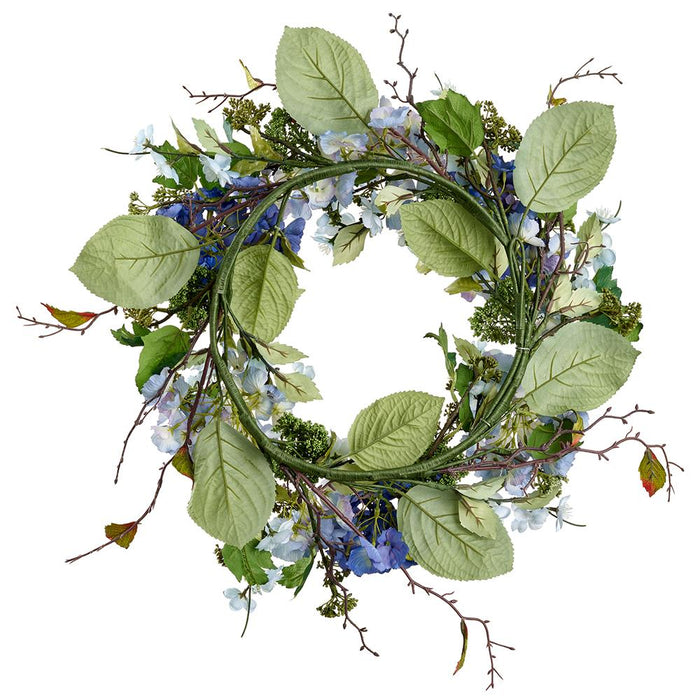 24" Hydrangea & Blossom Silk Flower Wreath -2 Tone Blue (Pack of 2) - FWM136-BL/TT