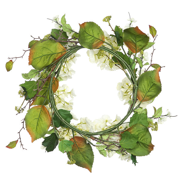 24" Hydrangea & Blossom Silk Flower Wreath -Cream/Green (Pack of 2) - FWM136-CR/GR