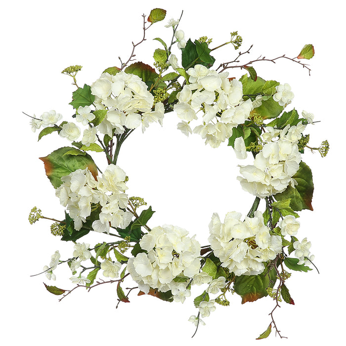 24" Hydrangea & Blossom Silk Flower Wreath -Cream/Green (Pack of 2) - FWM136-CR/GR