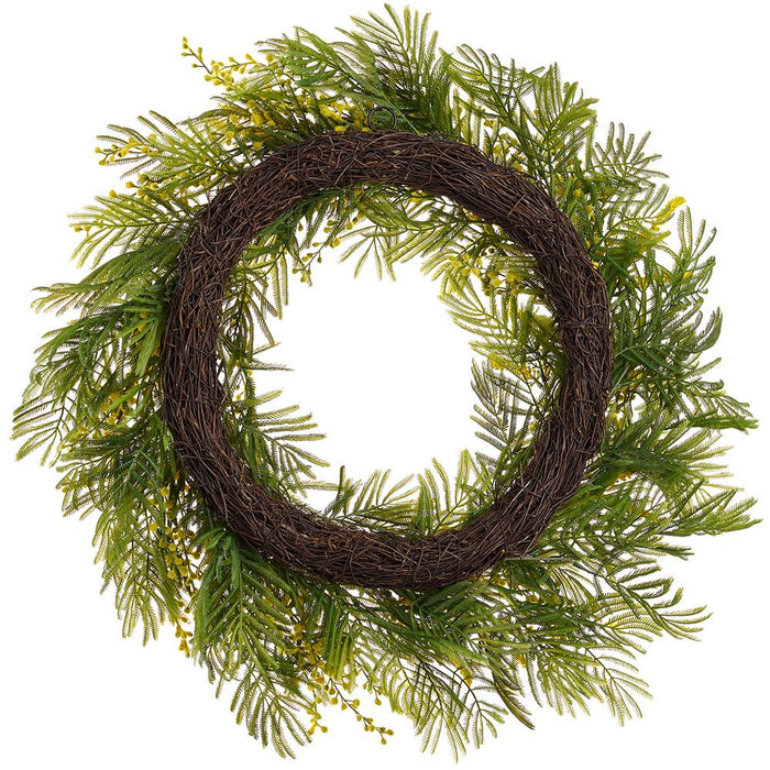 24" Mimosa Flower Artificial Wreath -Yellow - FWM250-YE