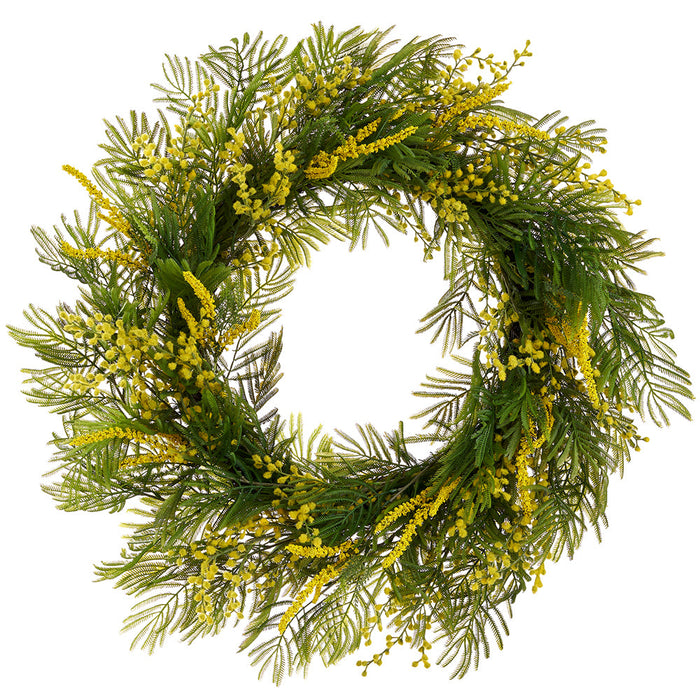 24" Mimosa Flower Artificial Wreath -Yellow - FWM250-YE